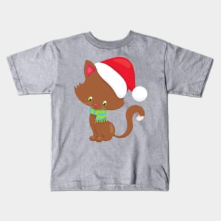 Christmas Cat, Cute Cat, Santa Hat, Cat With Scarf Kids T-Shirt